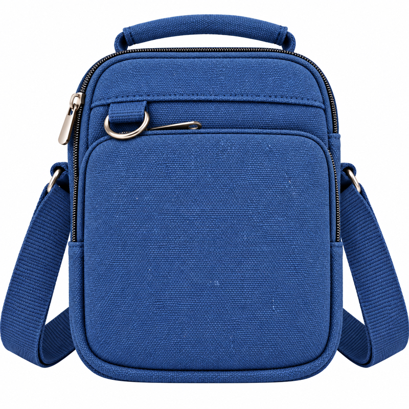 (image for) 2561 Blue Canvas 3 Zips X-Body Bag With Adjustable Strap (New)